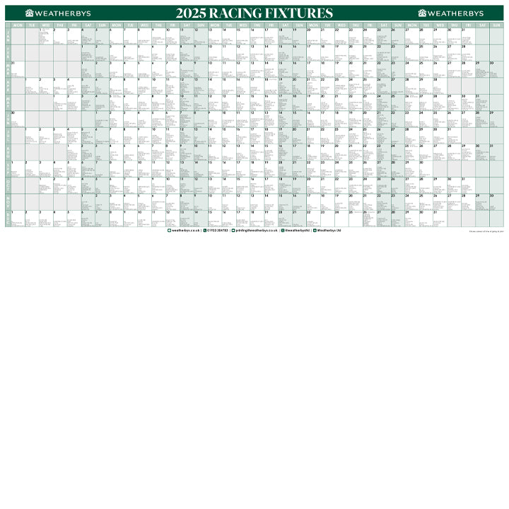 2025 Racing Fixtures Wall Planner